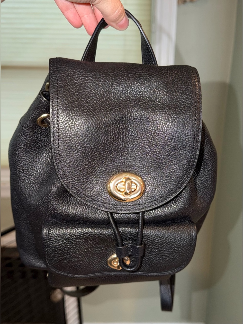 COACH mini turn-lock backpack rich black leather
